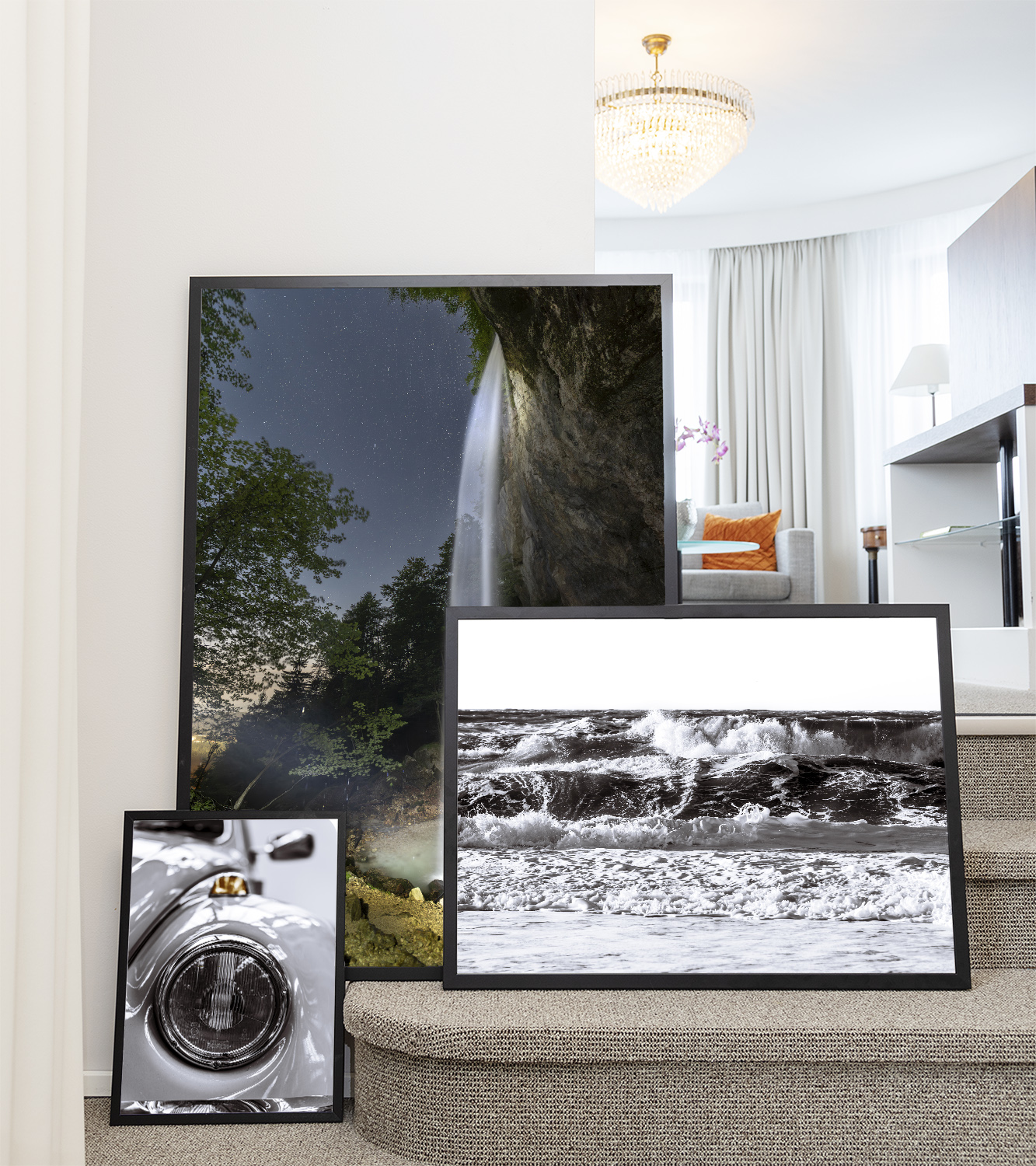 Kunstdrucke und Bilder in heller Galerie